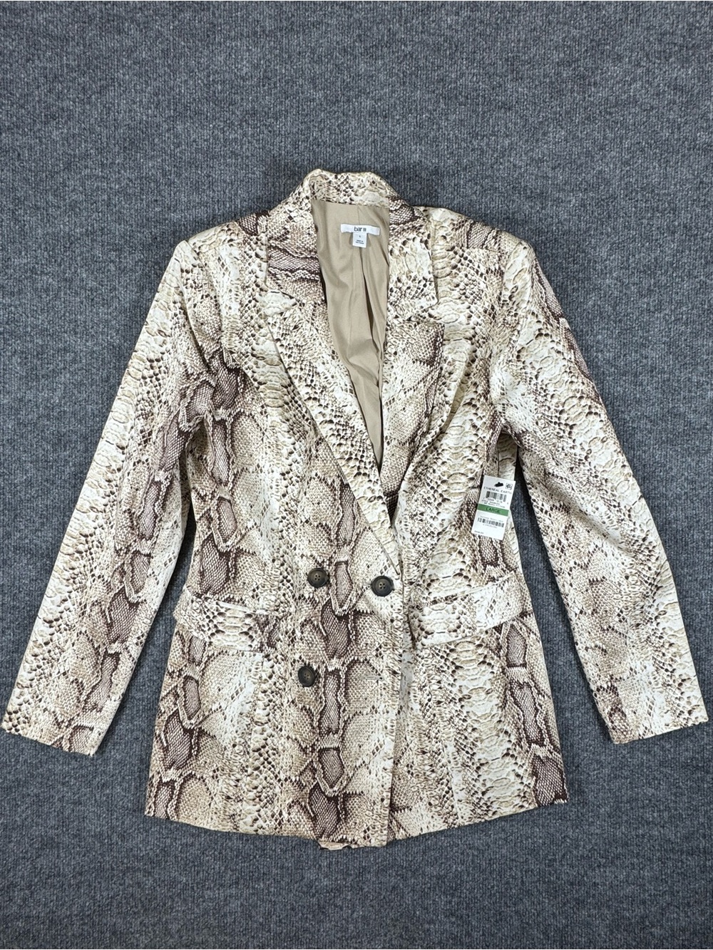 Bar III Snake Print Double-Breasted Blazer in Beige and Brown